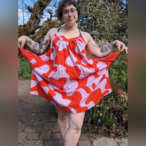 **WHITE** size 0X/X Ava & Viv plus size mod abstract print sun dress - Picture 7 of 7